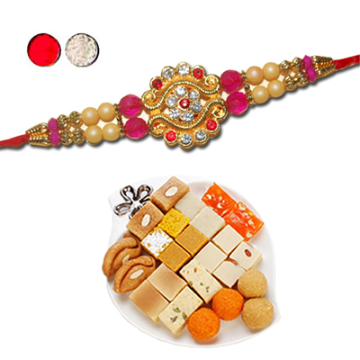 "Rakhi - FR- 8130 A (Single Rakhi), 500gms of Assorted Sweets - Click here to View more details about this Product